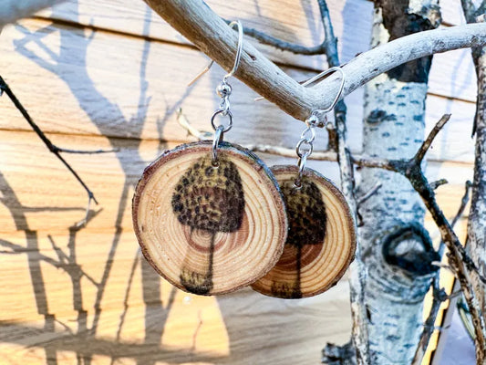 Good morels earrings made from reclaimed wood tree cookie